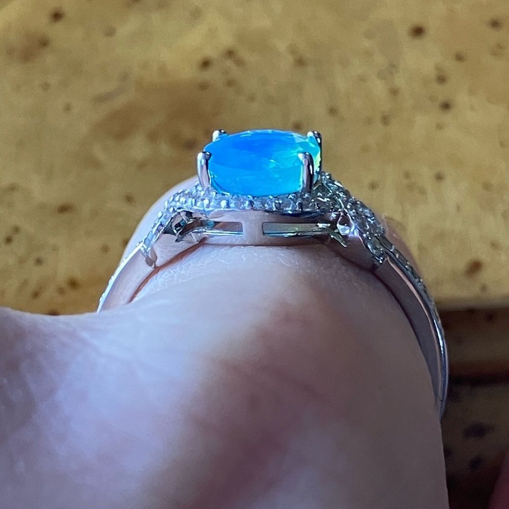 Blue Ethiopian Opal Sterling Silver Ring Size 9.75 - Picture 2 of 9